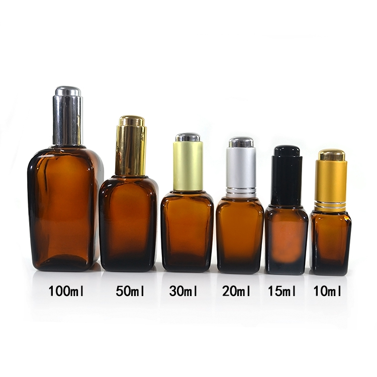 10ml 15ml 20ml 30ml 50ml 100ml square shape amber glass dropper bottle with wooden bamboo cap