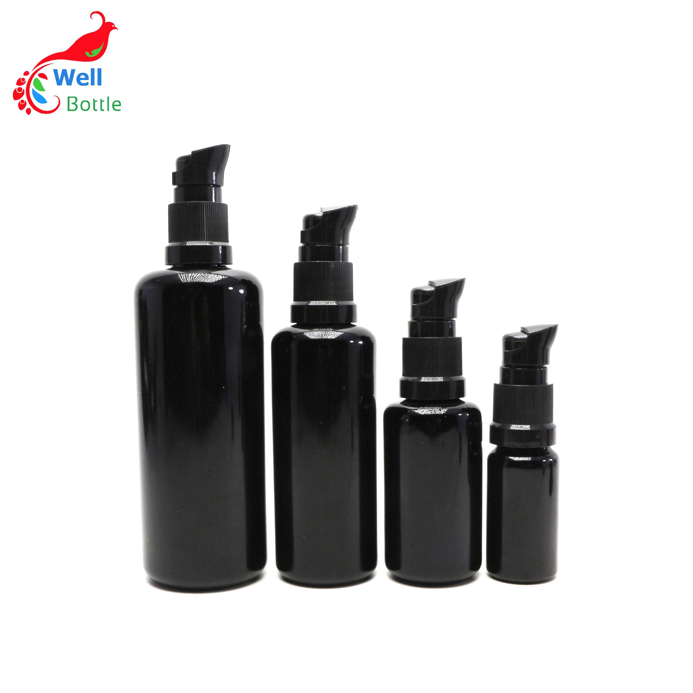 10ml 15ml 20ml 30ml 50ml 60ml 100ml 120ml 200ml uv glass bottle black dark violet glass cosmetic bottle with lotion pump 888AN