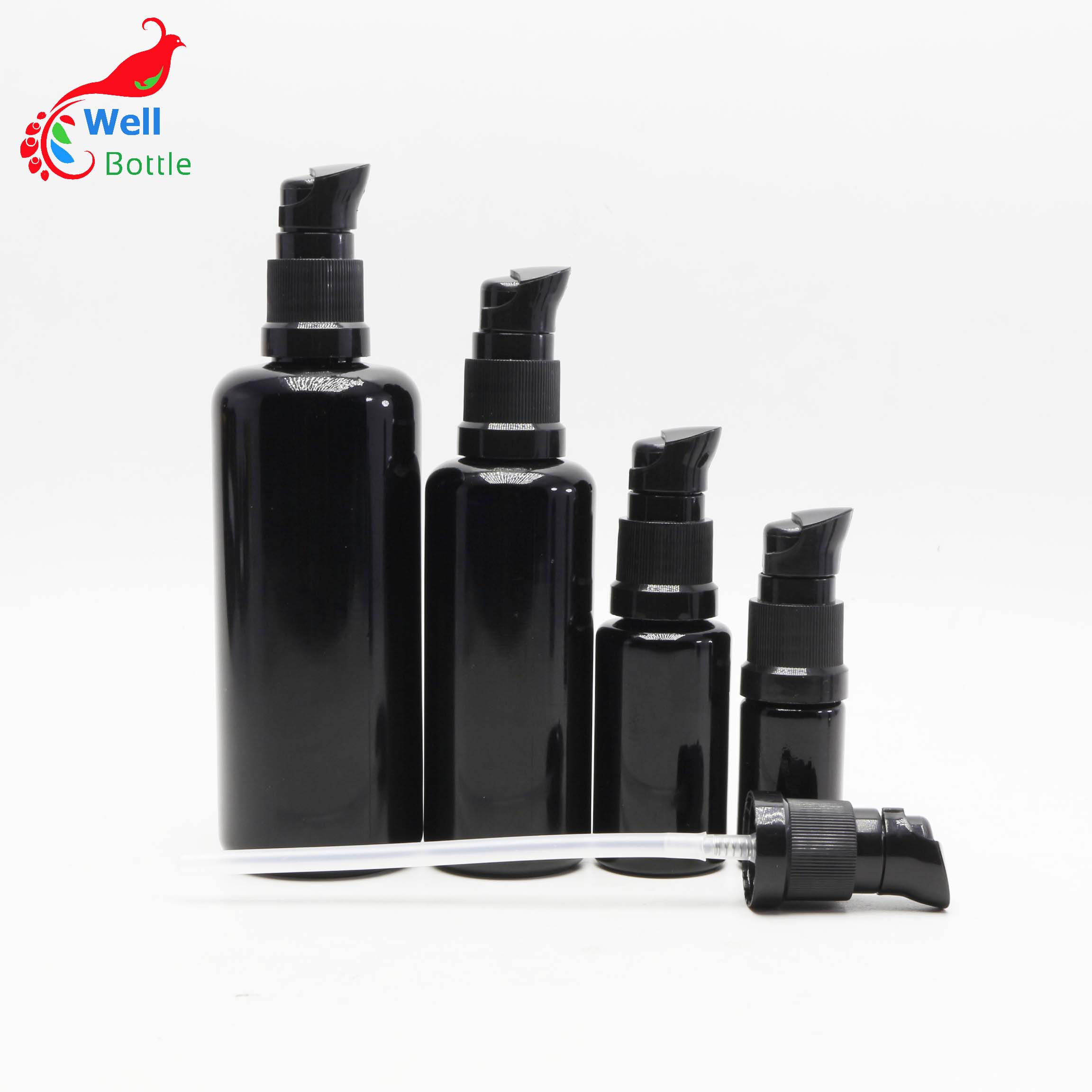 10ml 15ml 20ml 30ml 50ml 60ml 100ml 120ml 200ml uv glass bottle black dark violet glass cosmetic bottle with lotion pump 888AN