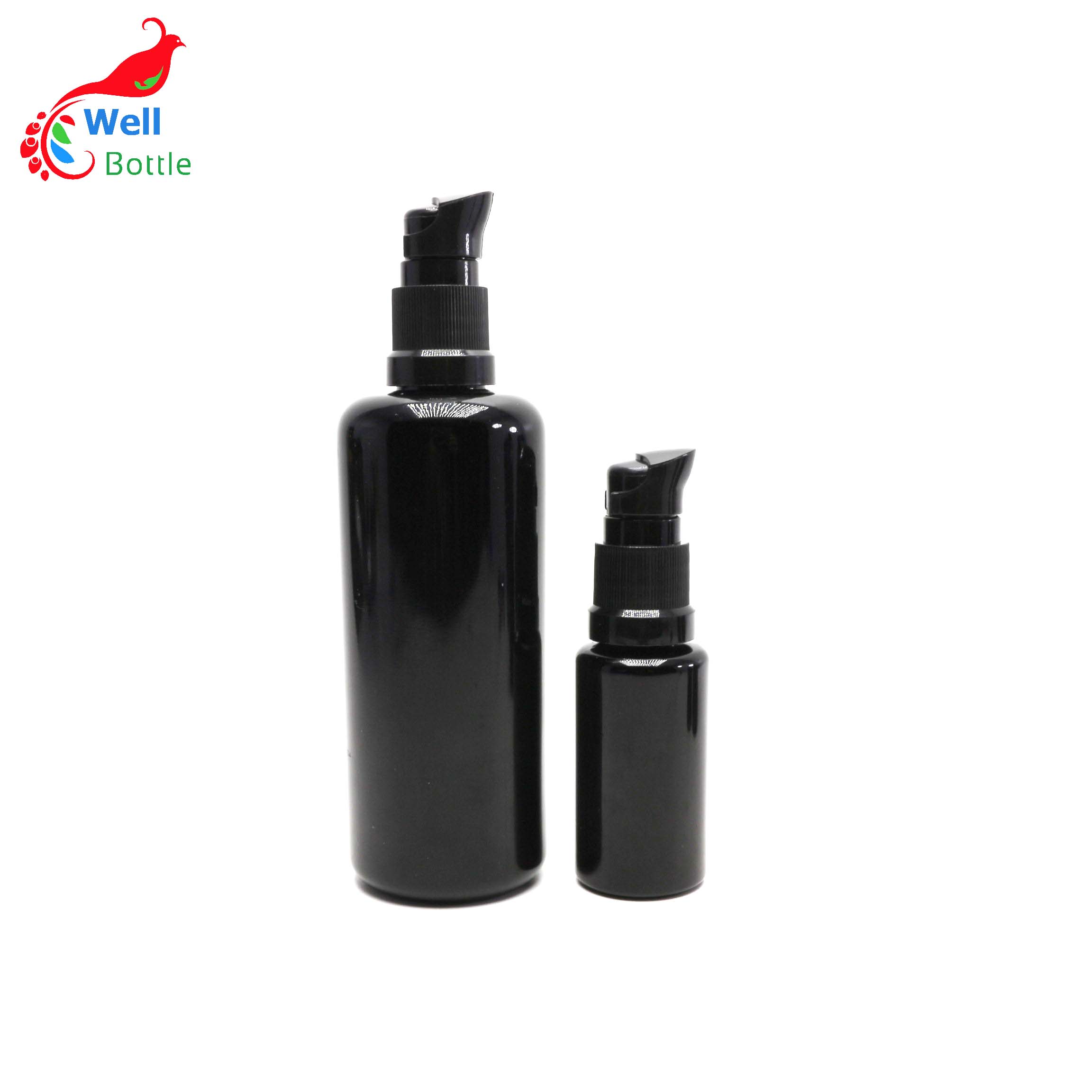 10ml 15ml 20ml 30ml 50ml 60ml 100ml 120ml 200ml uv glass bottle black dark violet glass cosmetic bottle with lotion pump 888AN