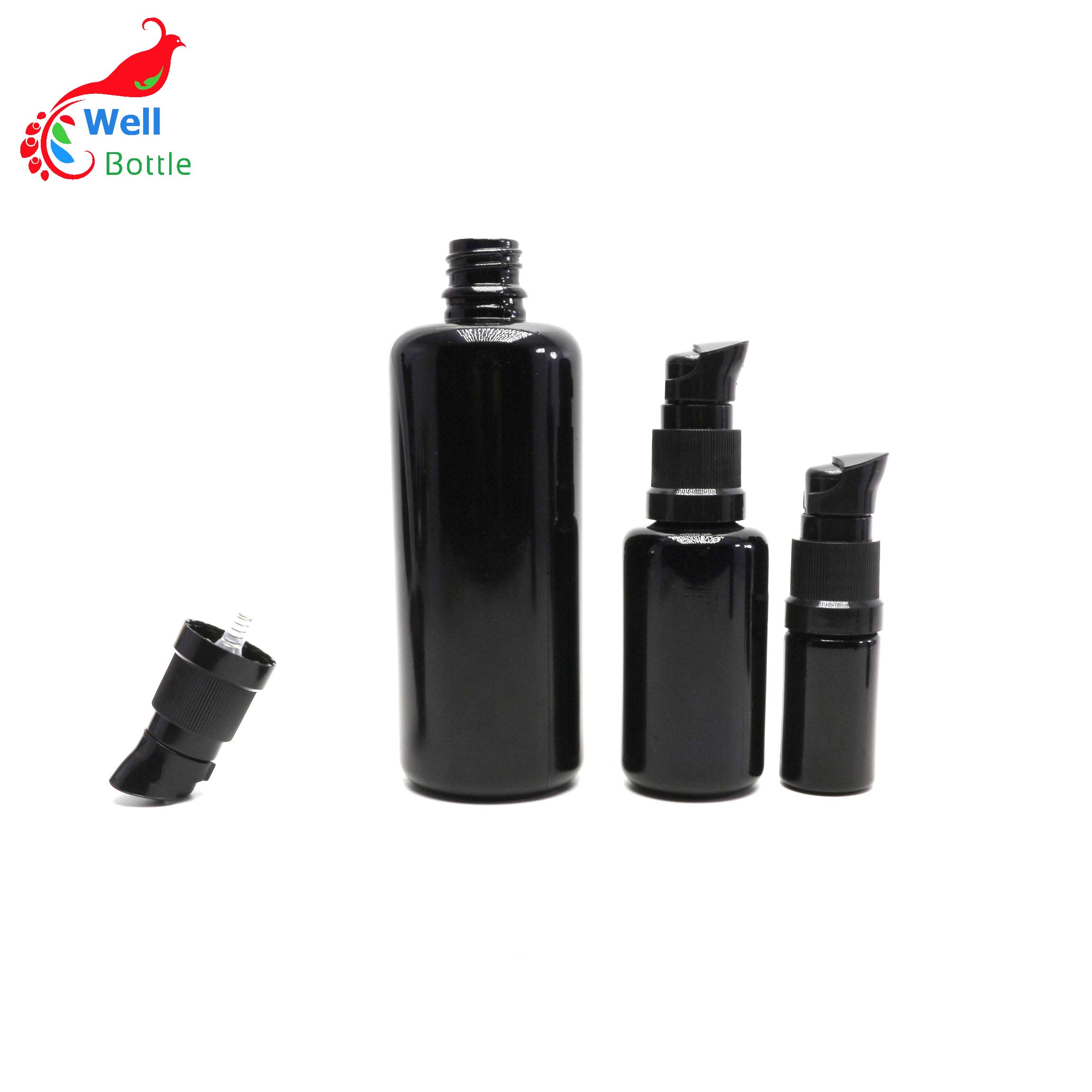 10ml 15ml 20ml 30ml 50ml 60ml 100ml 120ml 200ml uv glass bottle black dark violet glass cosmetic bottle with lotion pump 888AN