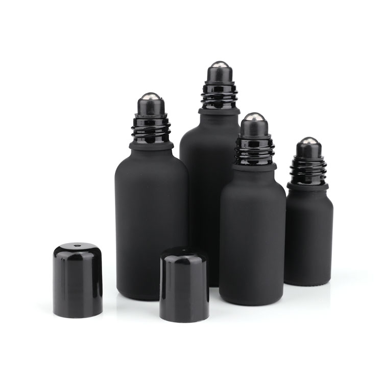 10ml 15ml 20ml 30ml 50ml 60ml 100ml 2 oz essential oil roll on glass bottle packaging frosted black roller ball bottles