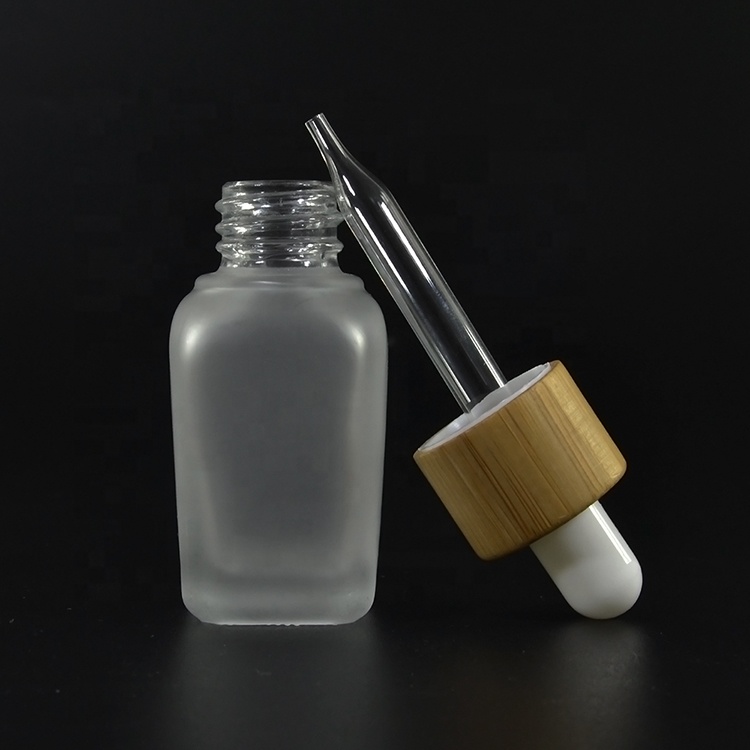 10ml 15ml 20ml 30ml 50ml 60ml 100ml clear amber french square glass bottles with bamboo wood dropper lid
