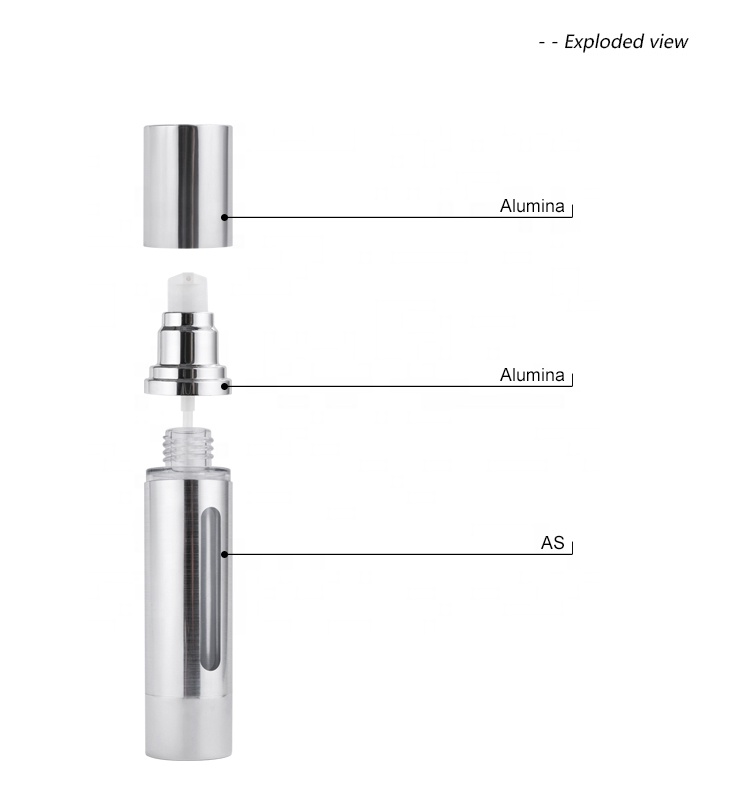 10ml 15ml 20ml 30ml 50ml 80ml 100ml 120ml Cylinder Silver Aluminum Cosmetic Pump Bottle