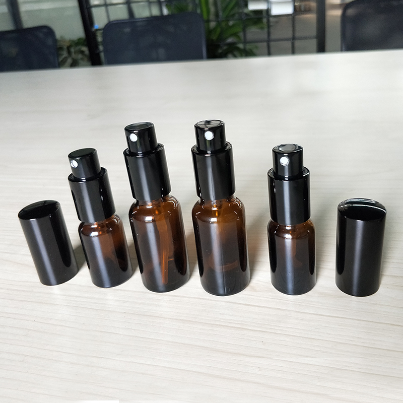 10ml 15ml 20ml 30ml 50ml refillable attar perfume amber glass spray bottle with pump for cosmetic essential oil packaging