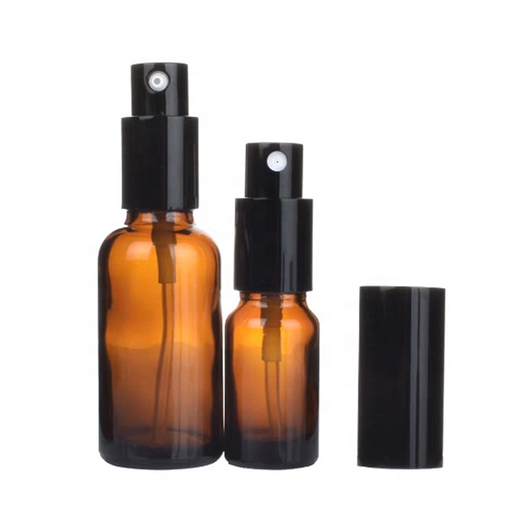 10ml 15ml 20ml 30ml 50ml round amber glass spray bottle with pump spray