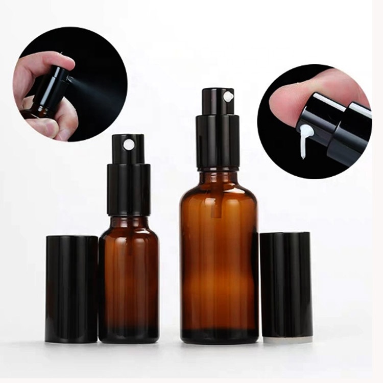 10ml 15ml 20ml 30ml 50ml round amber glass spray bottle with pump spray