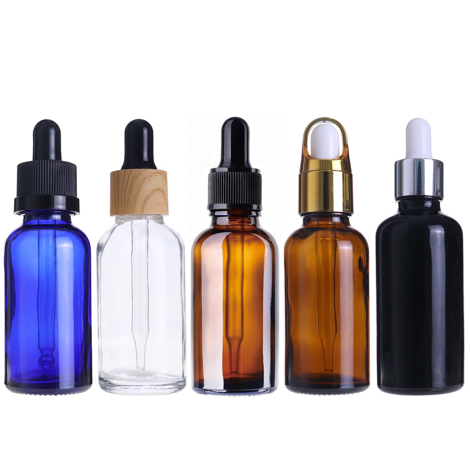 10ml 15ml 20ml 30ml  Amber Green Blue Clear Black White Glass Essential Dropper Bottle  for Pharma and Cosmetic packaging 1oz