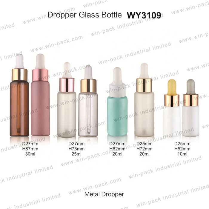 10ml 15ml 20ml 30ml luxury eye serum frost clear amber purple glass dropper bottle with shiny gold aluminum cap