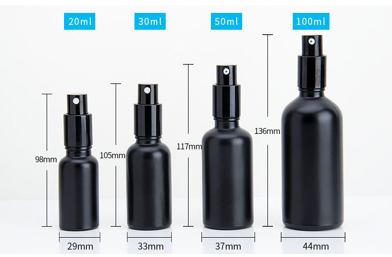 10ml 15ml 20ml Electroplated black lotion spray bottle glass essential Oil Bottle with lotion and spray pump