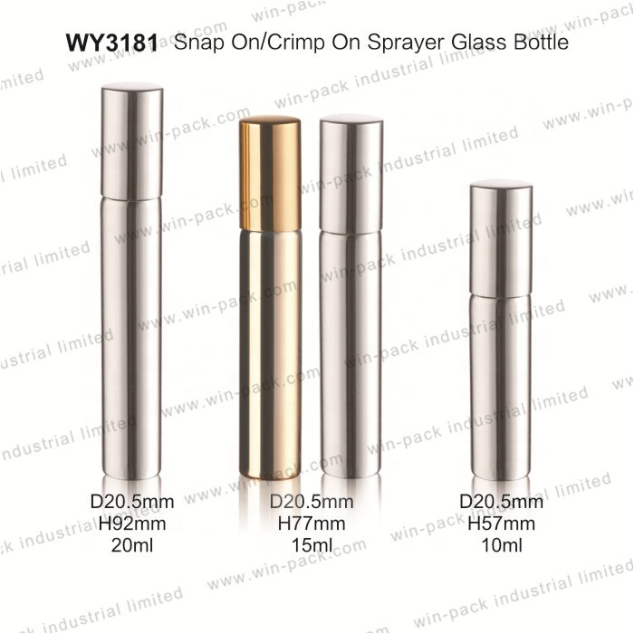 10ml 15ml 20ml snap on cosmetics perfume glass bottle with sprayer pump packaging
