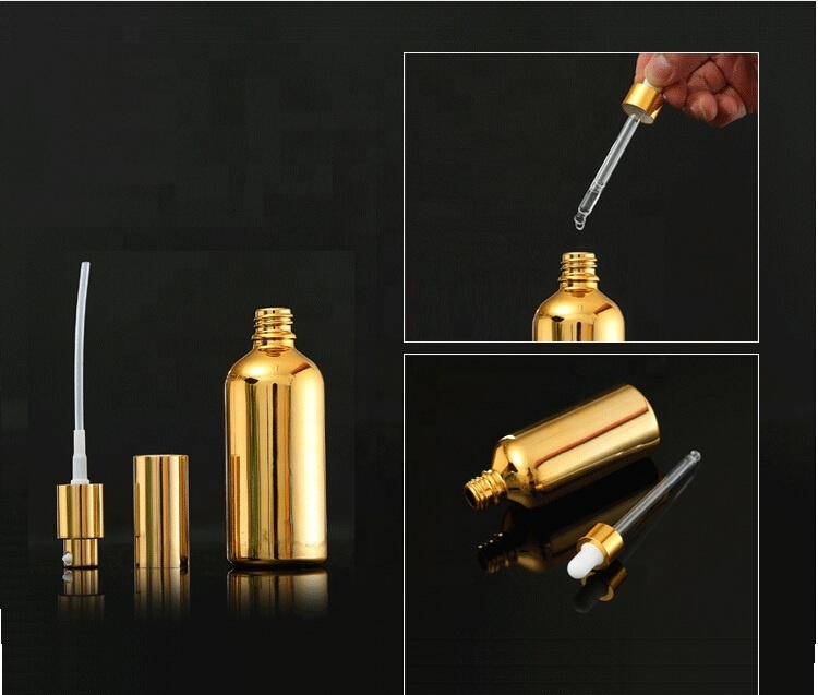 10ml 15ml 30 ml 100ml Gold Cosmetic Serum Glass Dropper Bottle