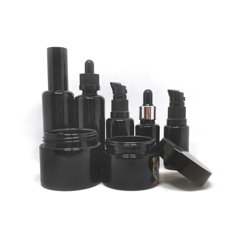10ml 15ml 30ml 50ml 100ml 30gr essential oil lotion violet glass black glass dopper bottle and black violet glass jars