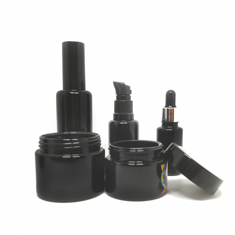 10ml 15ml 30ml 50ml 100ml 30gr essential oil lotion violet glass black glass dopper bottle and black violet glass jars