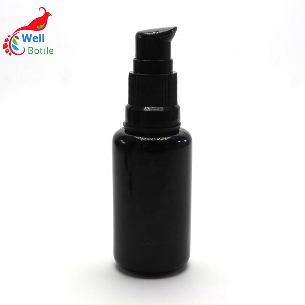 10ml 15ml 30ml 50ml 100ml UV dark black violet glass cosmetic bottle with pump cap VJ-0150RL