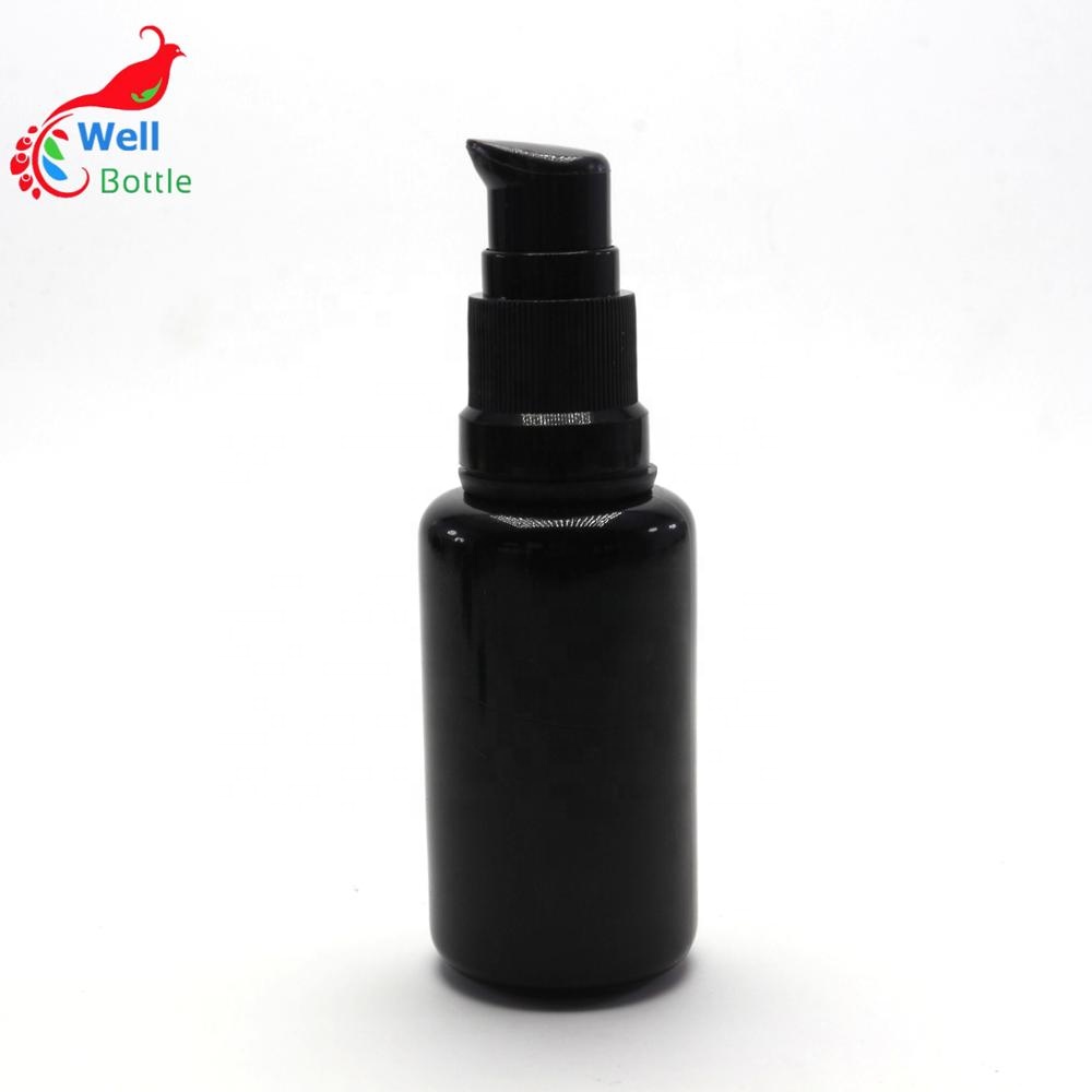 10ml 15ml 30ml 50ml 100ml UV dark black violet glass cosmetic bottle with pump cap VJ-0150RL