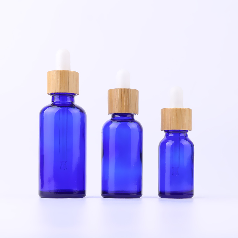 10ml 15ml 30ml 50ml 100ml blue cosmetic bottle bamboo dropper oil bottles