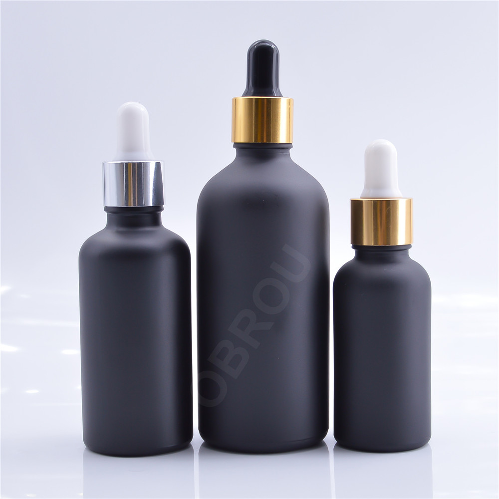 10ml 15ml 30ml 50ml 100ml matte black glass dropper bottles with gold collar essential oil bottle beard oil dropper bottle