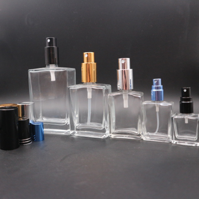 10ml 15ml 30ml 50ml 100ml rectangle square empty clear glass perfume bottle with pump sprayer