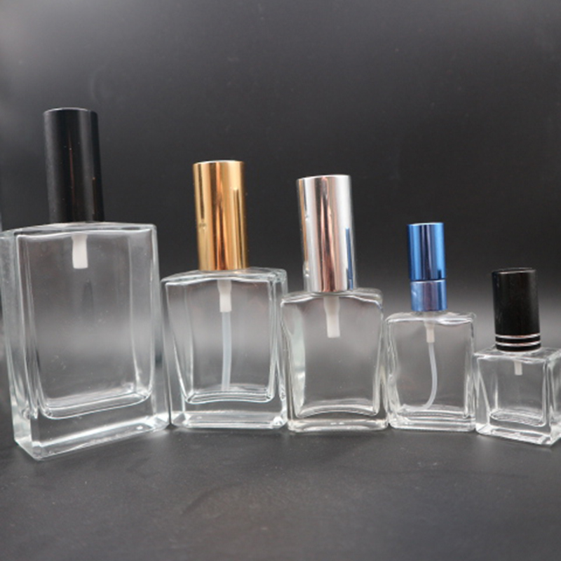 10ml 15ml 30ml 50ml 100ml rectangle square empty clear glass perfume bottle with pump sprayer