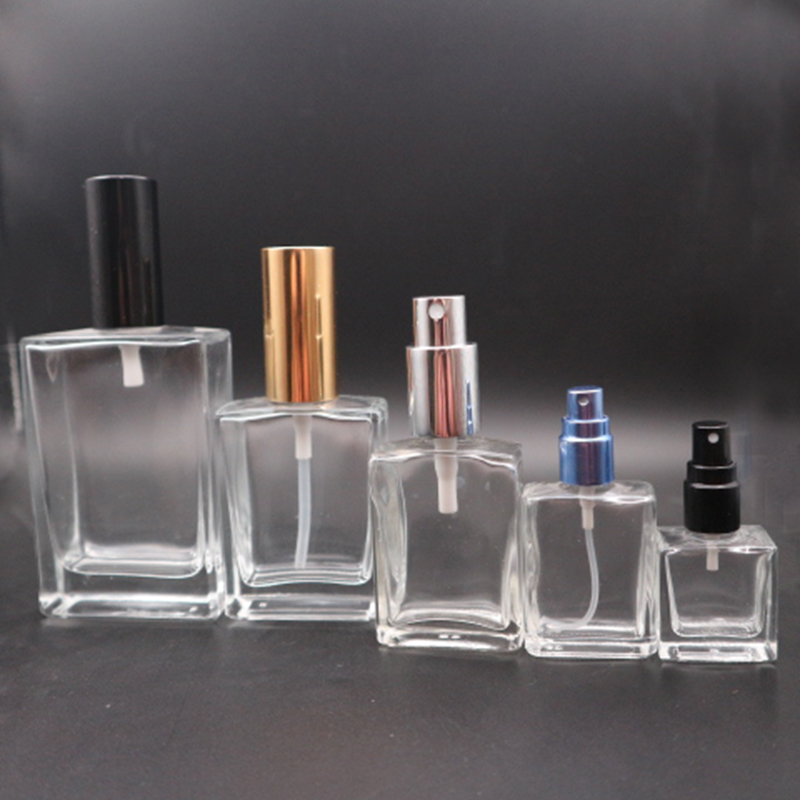 10ml 15ml 30ml 50ml 100ml rectangle square empty clear glass perfume bottle with pump sprayer