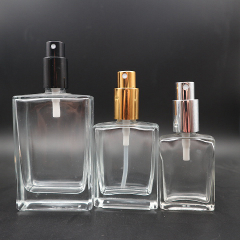 10ml 15ml 30ml 50ml 100ml rectangle square empty clear glass perfume bottle with pump sprayer