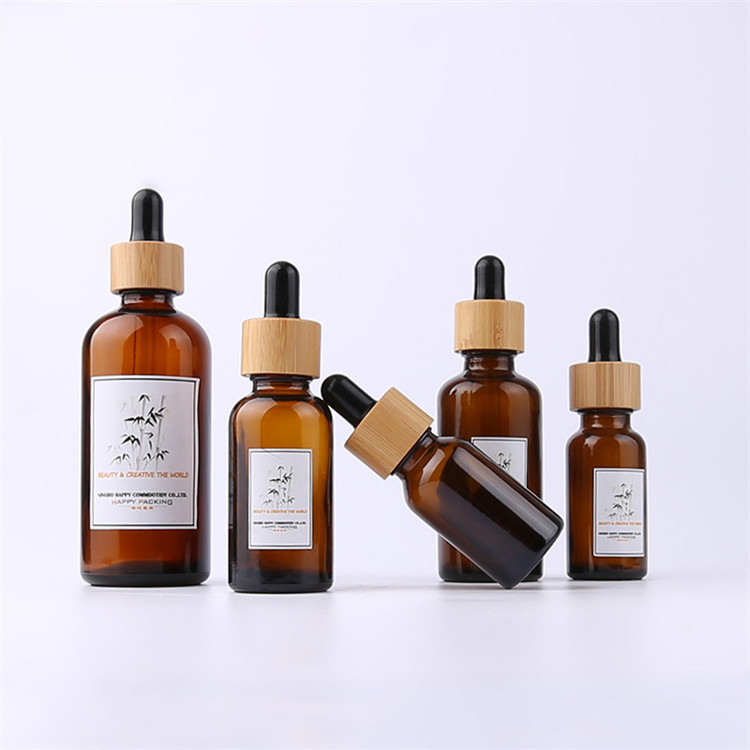 10ml 15ml 30ml 50ml Bamboo Top Amber Essential Oil Glass Dropper Bottle with Dropper and Your Logo