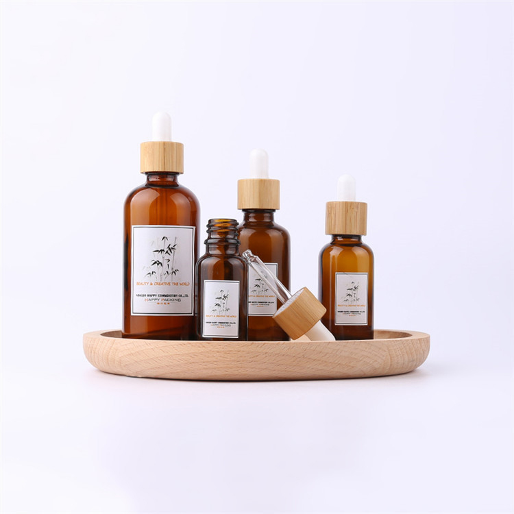 10ml 15ml 30ml 50ml Bamboo Top Amber Essential Oil Glass Dropper Bottle with Dropper and Your Logo