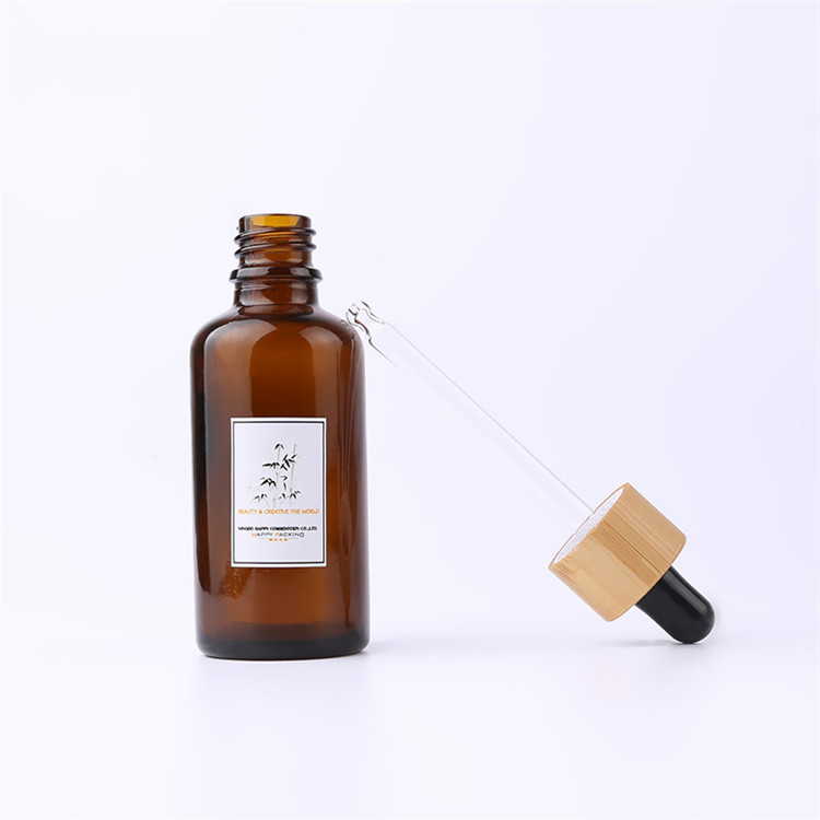 10ml 15ml 30ml 50ml Bamboo Top Amber Essential Oil Glass Dropper Bottle with Dropper and Your Logo