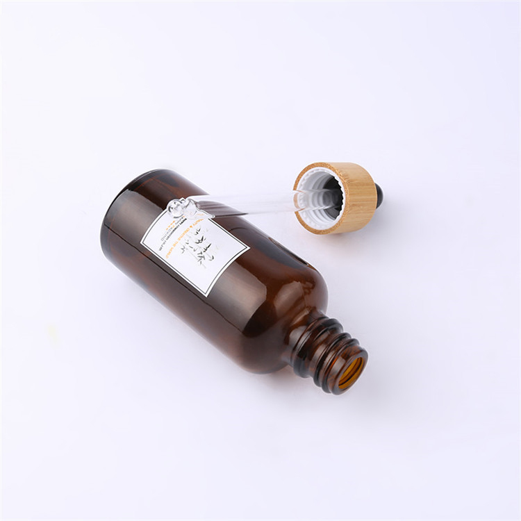 10ml 15ml 30ml 50ml Bamboo Top Amber Essential Oil Glass Dropper Bottle with Dropper and Your Logo
