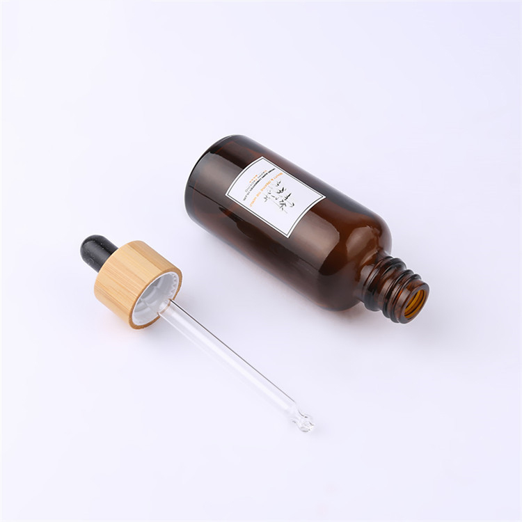 10ml 15ml 30ml 50ml Bamboo Top Amber Essential Oil Glass Dropper Bottle with Dropper and Your Logo