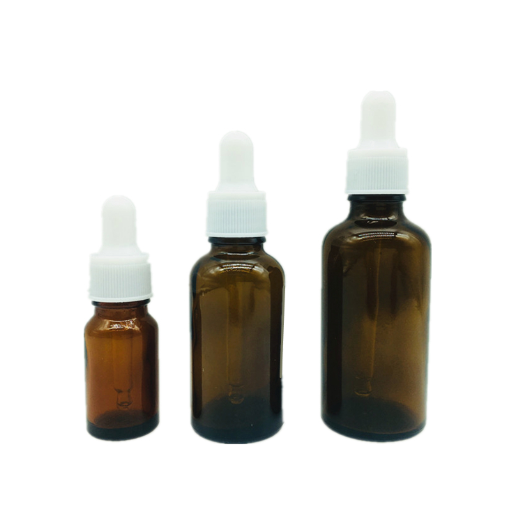 10ml 15ml 30ml 50ml amber glass bottle for oil with dropper white lid