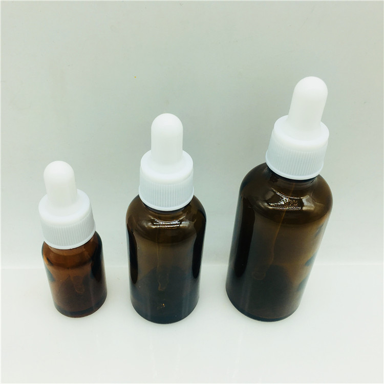 10ml 15ml 30ml 50ml amber glass bottle for oil with dropper white lid