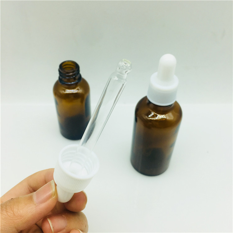 10ml 15ml 30ml 50ml amber glass bottle for oil with dropper white lid