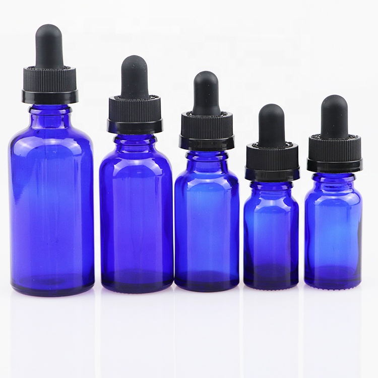 10ml 15ml 30ml 50ml essential oil cobalt blue glass bottle with child proof safety tamper glass pipette cap