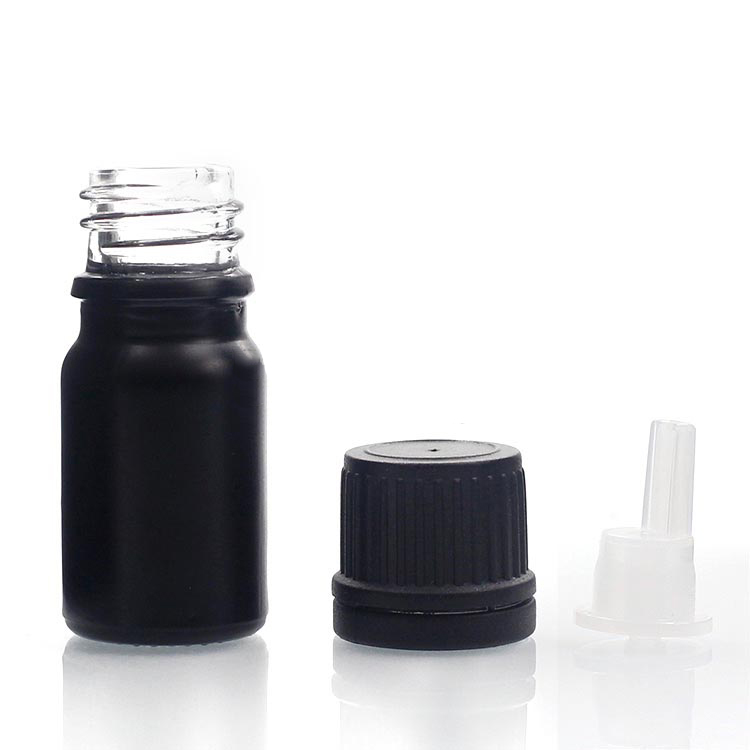10ml 15ml 30ml 50ml euro dropper Tamper evident screw cap matte black glass essential oil bottle