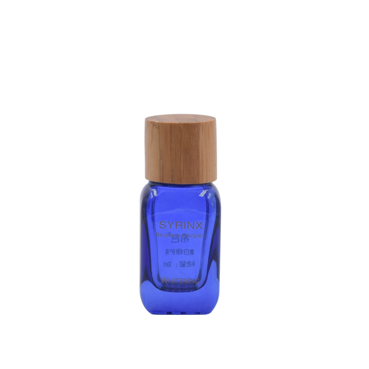 10ml 15ml 30ml blue square glass essential oil bottles with bamboo cap