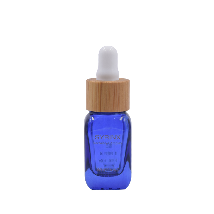10ml 15ml 30ml blue square glass essential oil bottles with bamboo cap