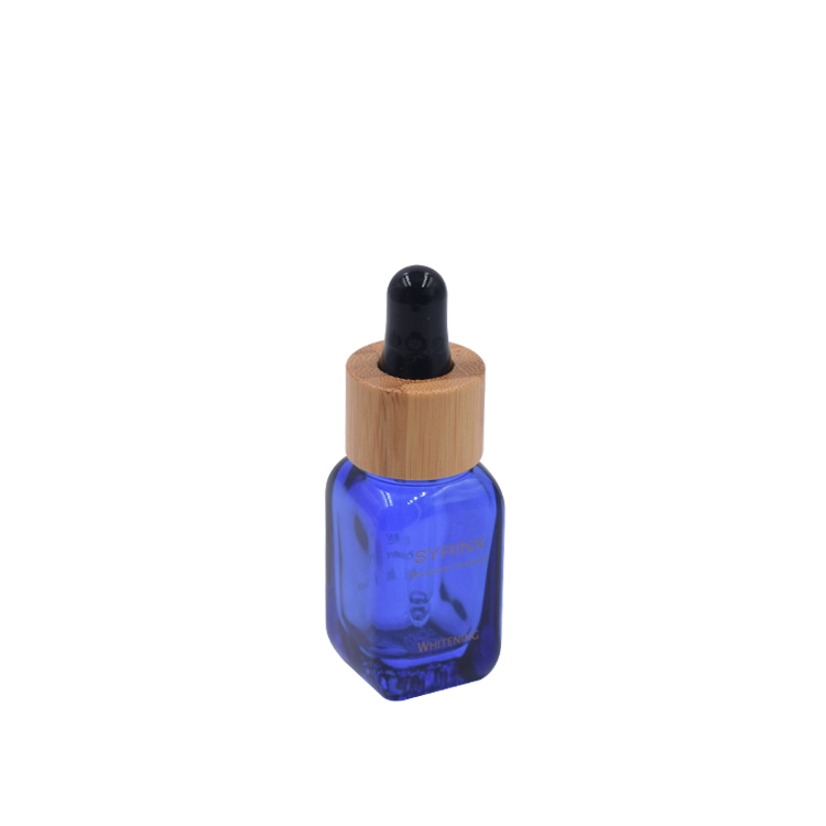 10ml 15ml 30ml blue square glass essential oil bottles with bamboo cap