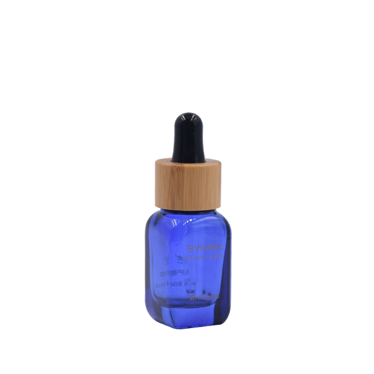 10ml 15ml 30ml blue square glass essential oil bottles with bamboo cap
