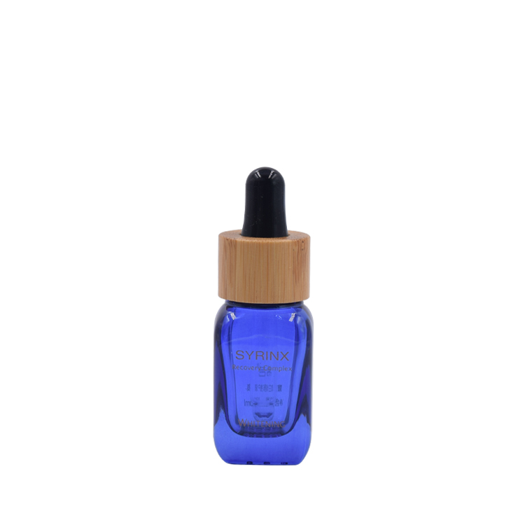 10ml 15ml 30ml blue square glass essential oil bottles with bamboo cap