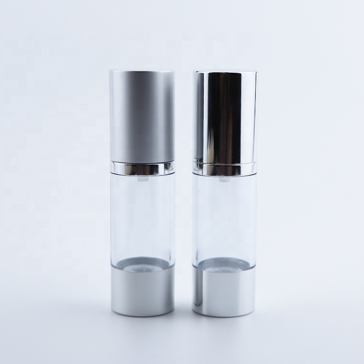 10ml 15ml 30ml silver airless bottle high quality cosmetic airless bottle 30ml Airless Bottles with matte silver cap