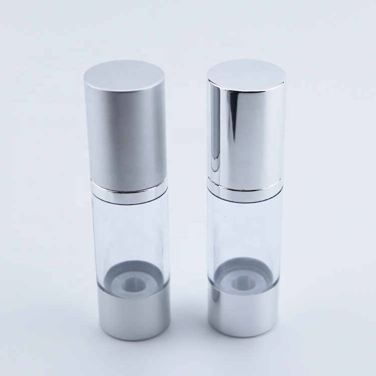 10ml 15ml 30ml silver airless bottle high quality cosmetic airless bottle 30ml Airless Bottles with matte silver cap