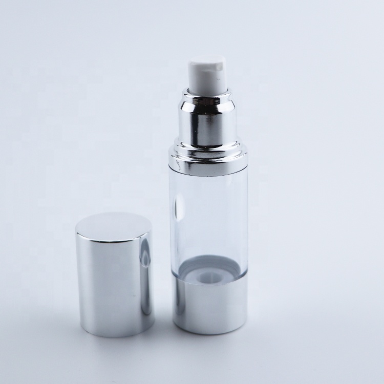 10ml 15ml 30ml silver airless bottle high quality cosmetic airless bottle 30ml Airless Bottles with matte silver cap