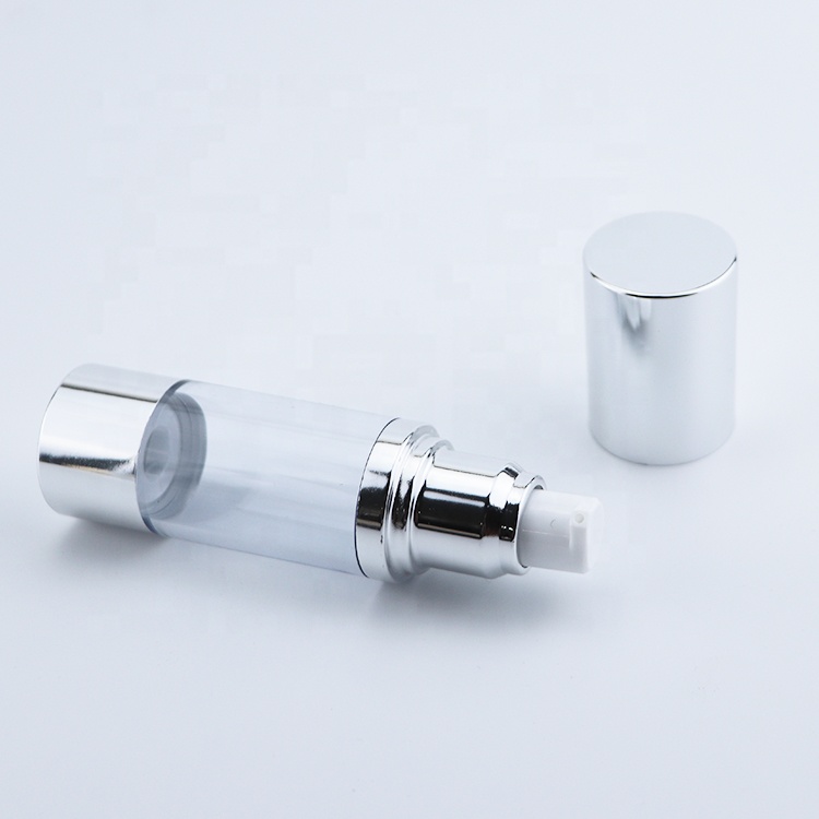 10ml 15ml 30ml silver airless bottle high quality cosmetic airless bottle 30ml Airless Bottles with matte silver cap