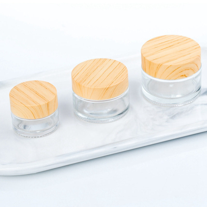 10ml 15ml Clear frosted glass cream jar with Plastic Grain Lids and screw cap for Face cream container packaging