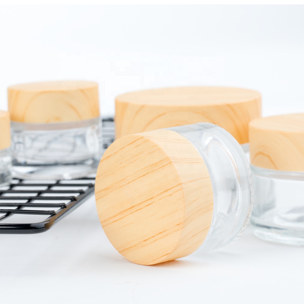 10ml 15ml Clear frosted glass cream jar with Plastic Grain Lids and screw cap for Face cream container packaging