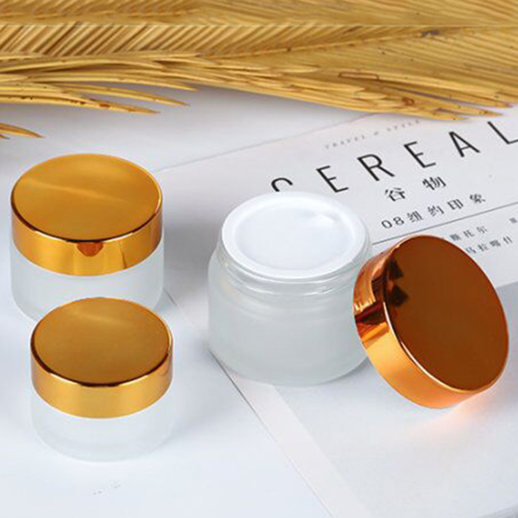 10ml 15ml Clear frosted glass cream jar with gold Lids and screw cap for Face cream container packaging
