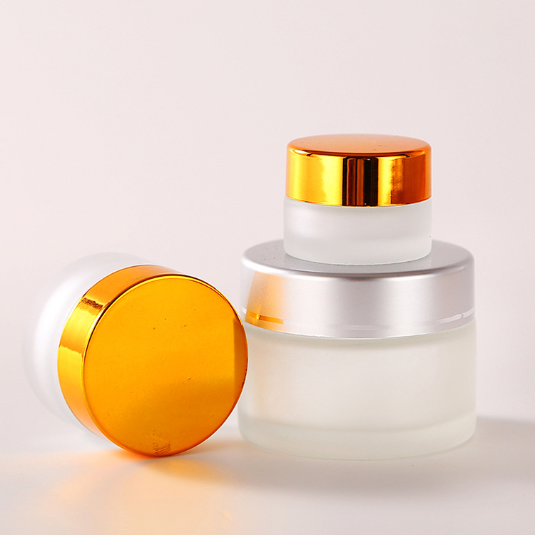 10ml 15ml Clear frosted glass cream jar with gold Lids and screw cap for Face cream container packaging