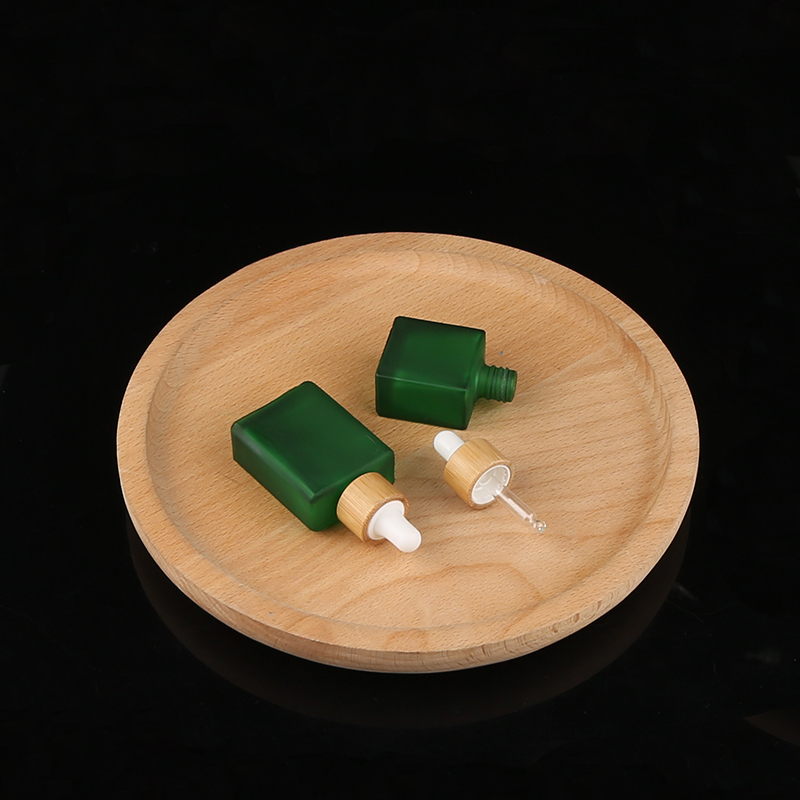 10ml 15ml Frosted green square essential oil glass bottle with bamboo dropper lid